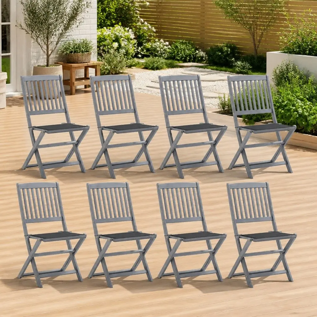 Folding Outdoor Dining Chairs Set 8 Piece Grey with Cushions Solid Wood