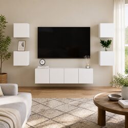 6-Piece White Wall Mounted TV Cabinet: Practical and Chic