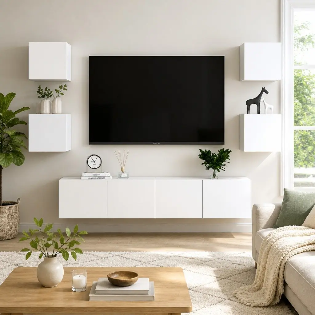TV Cabinet Set 6 Piece Wall Mounted Storage Unit Living Room White