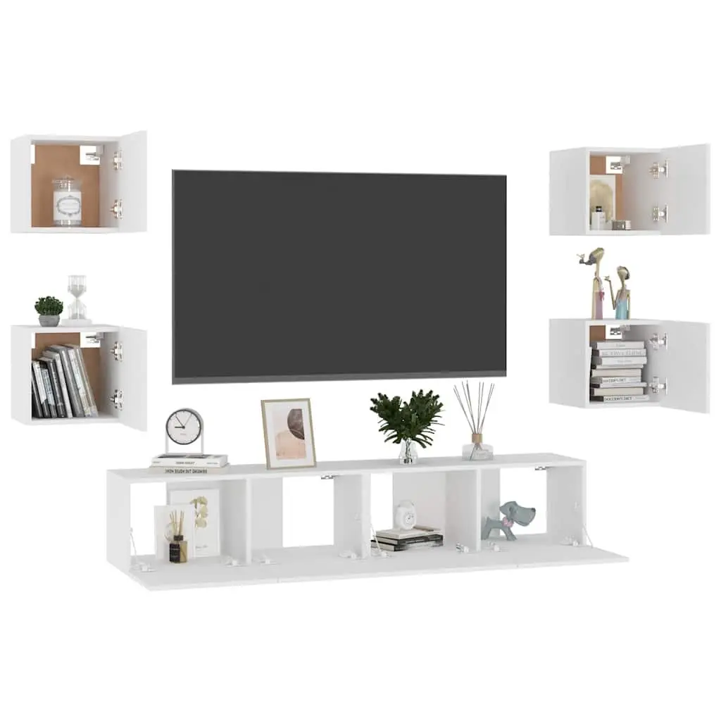 TV Cabinet Set 6 Piece Wall Mounted Storage Unit Living Room White