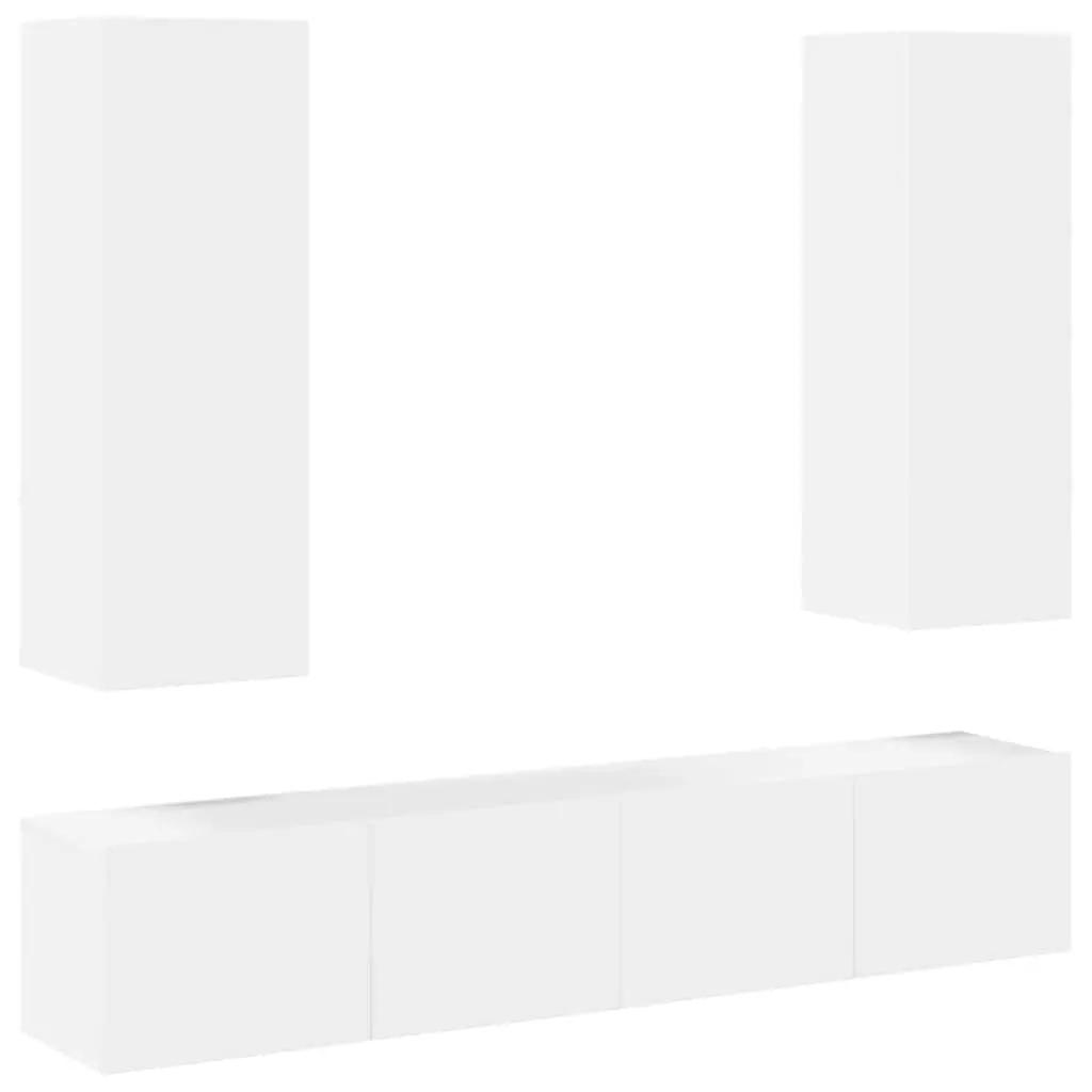 TV Cabinet Set Wall Mounted Storage Unit 4 Piece White Living Room Furniture