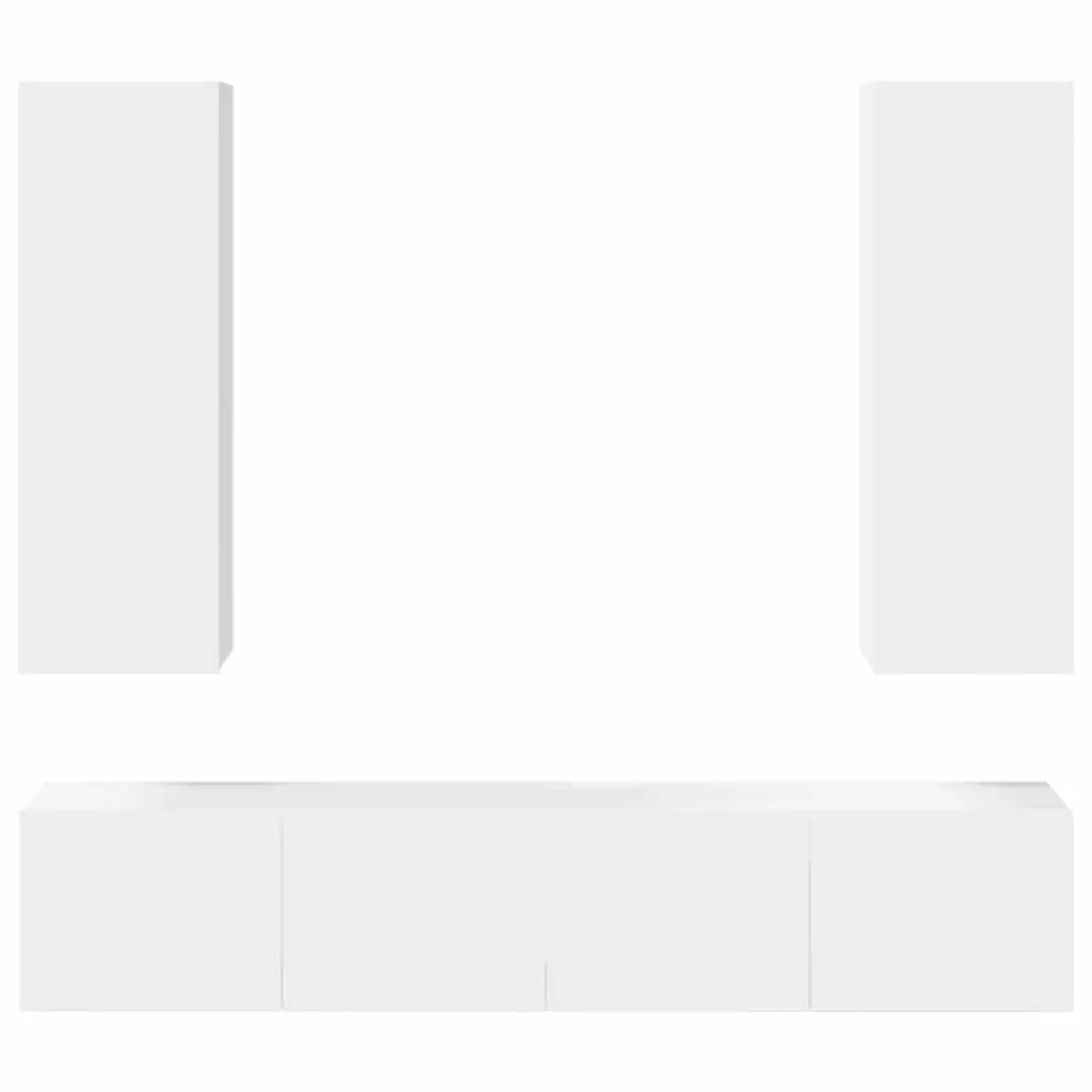TV Cabinet Set Wall Mounted Storage Unit 4 Piece White Living Room Furniture