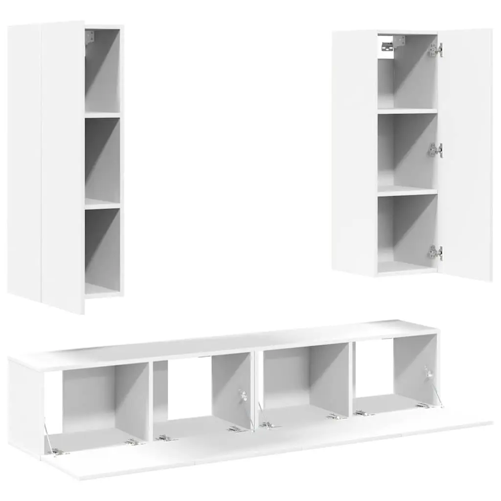 TV Cabinet Set Wall Mounted Storage Unit 4 Piece White Living Room Furniture