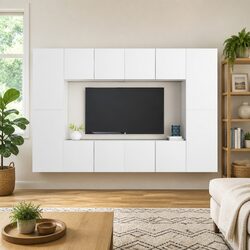 Value-Driven 8 Piece White Wall Mounted TV Cabinet Set