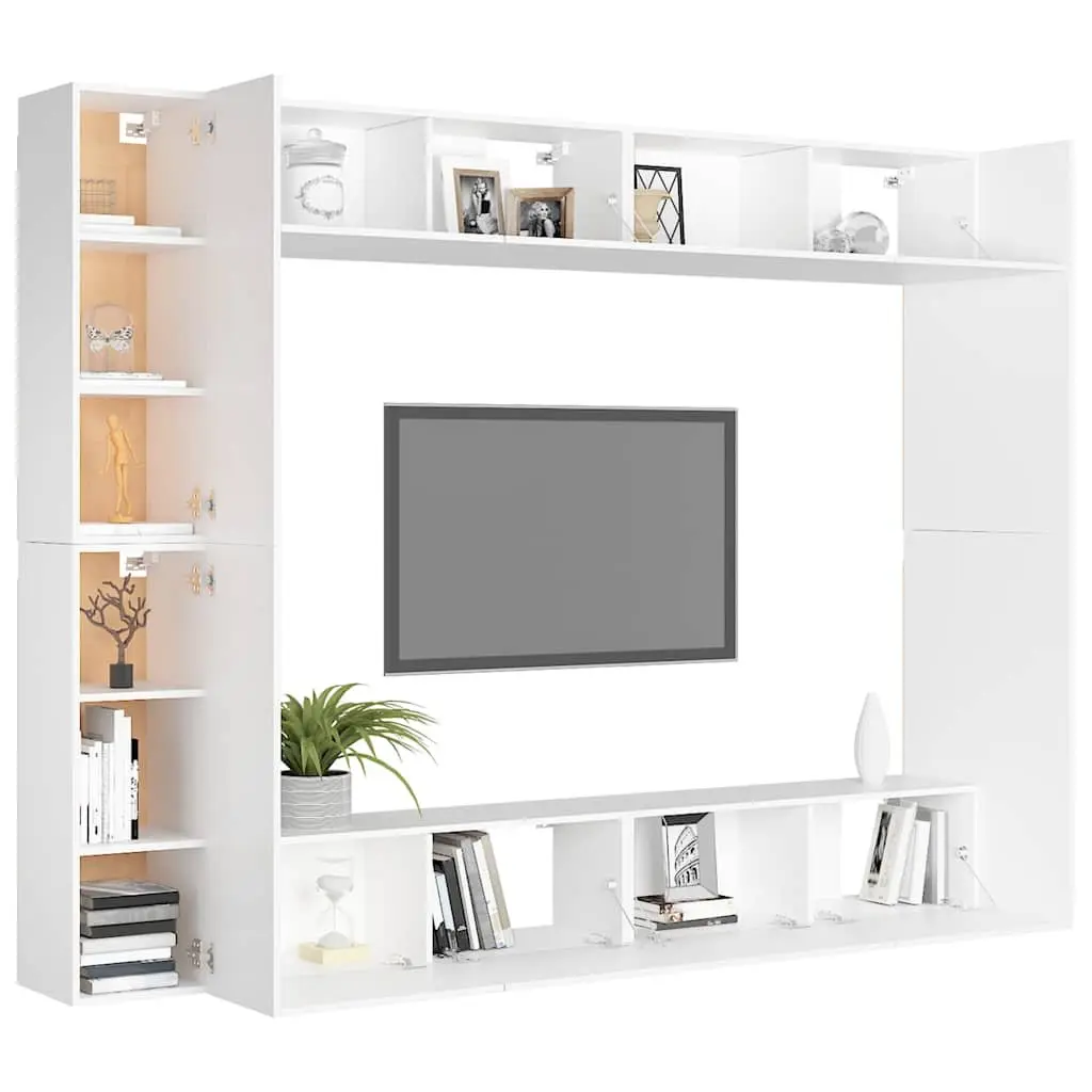 Wall-Mounted TV Cabinet Set 8 Piece White Storage Unit Floating Shelves Home