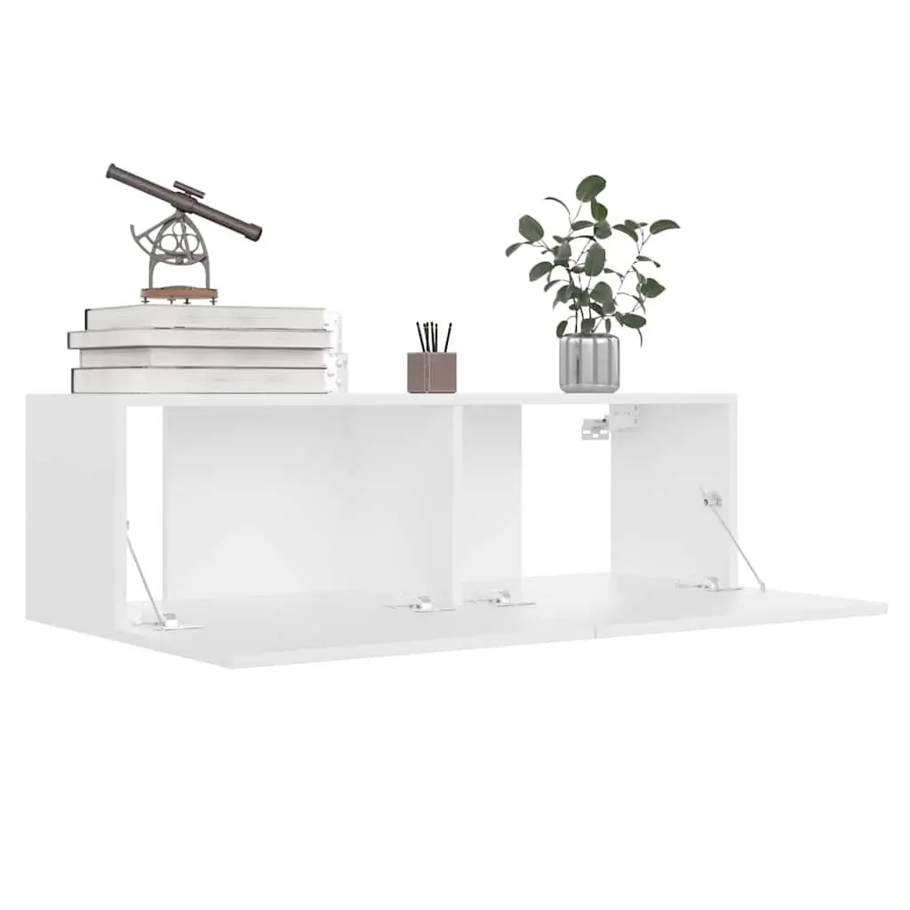 Wall-Mounted TV Cabinet Set 8 Piece White Storage Unit Floating Shelves Home