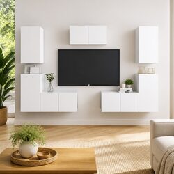 Value-Driven 7-Piece White TV Cabinet Set for Comfort