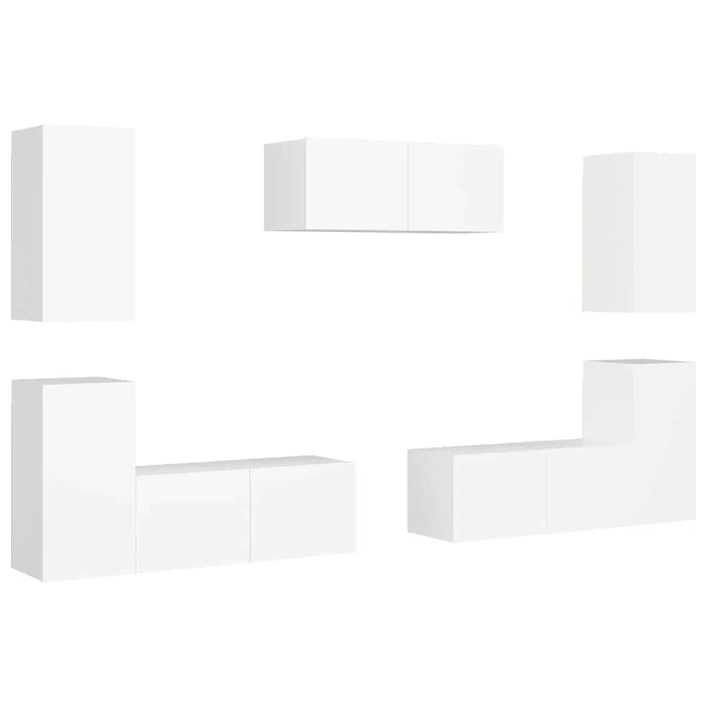 7 Piece TV Cabinet Set White Wall Mounted Storage Unit Living Room Furniture