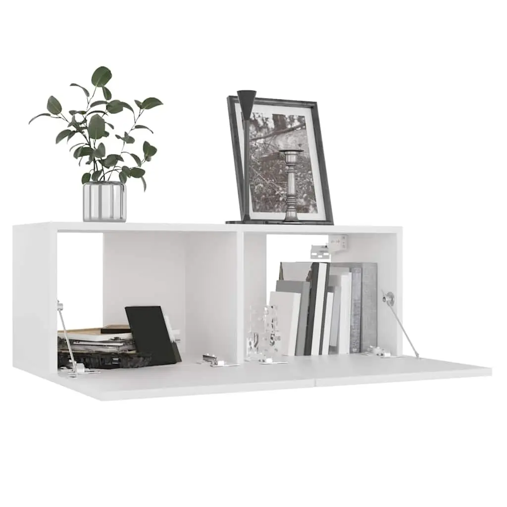 7 Piece TV Cabinet Set White Wall Mounted Storage Unit Living Room Furniture