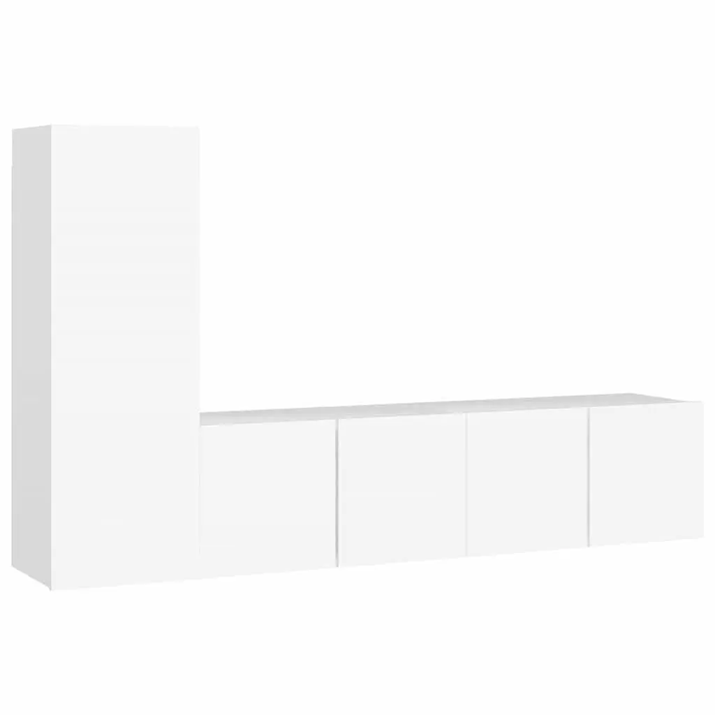 3 Piece Wall Mounted TV Cabinet Set White Engineered Wood Storage Shelves
