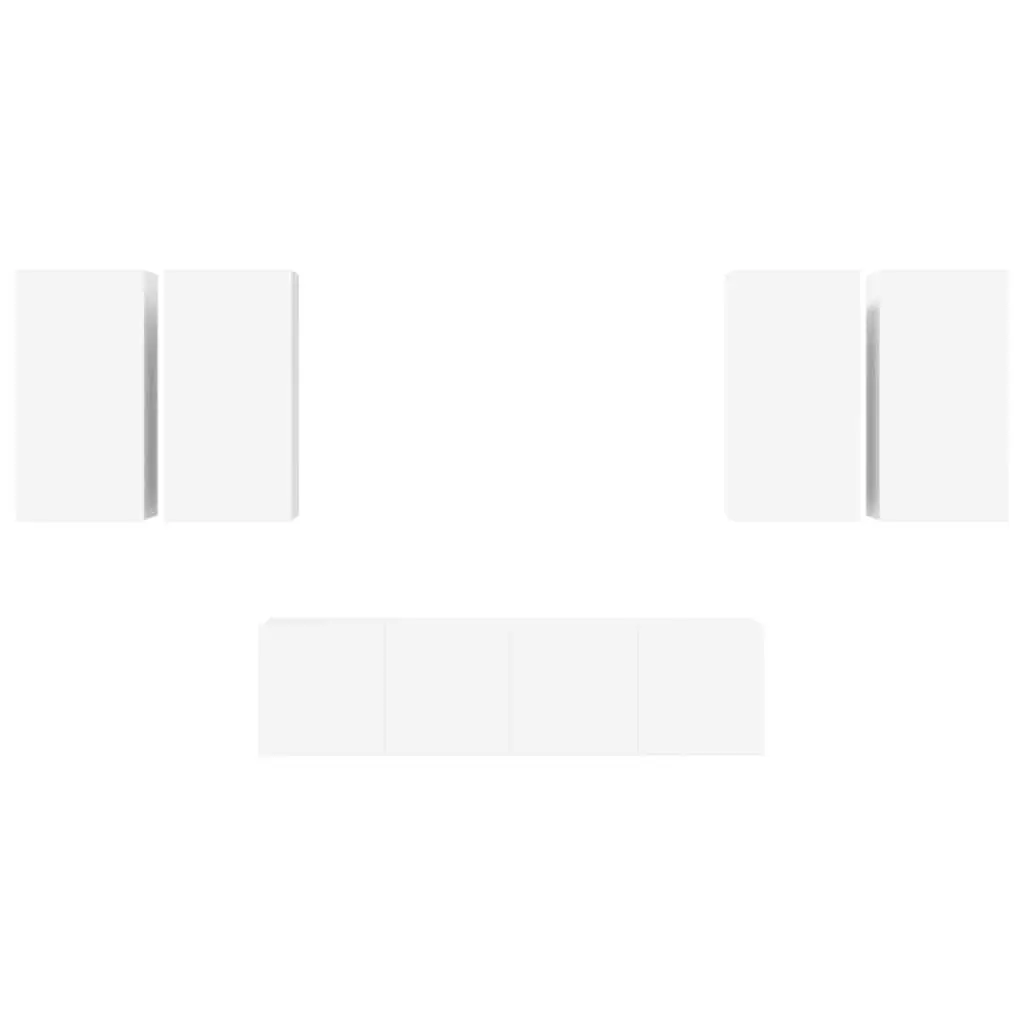 Wall Mounted TV Cabinet Set 6 Piece Storage Unit Organiser Display Shelf White