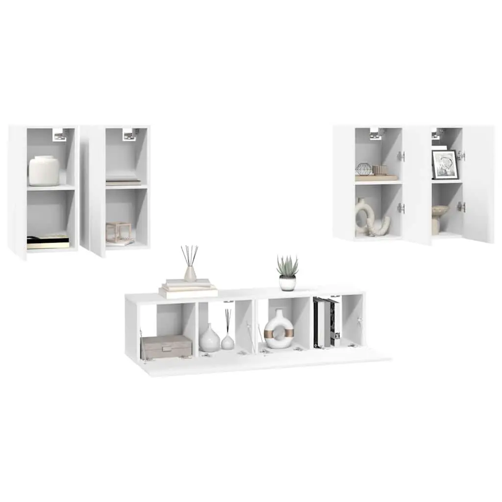Wall Mounted TV Cabinet Set 6 Piece Storage Unit Organiser Display Shelf White