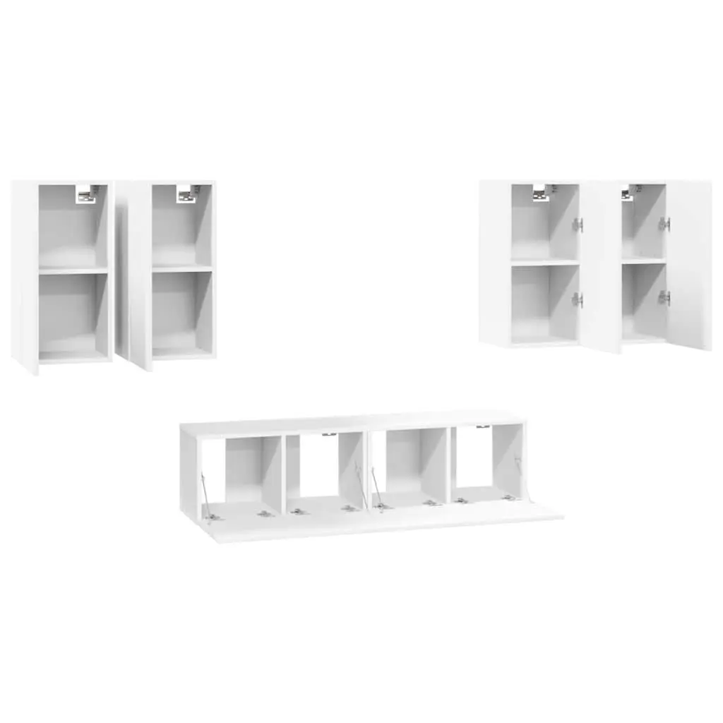 Wall Mounted TV Cabinet Set 6 Piece Storage Unit Organiser Display Shelf White