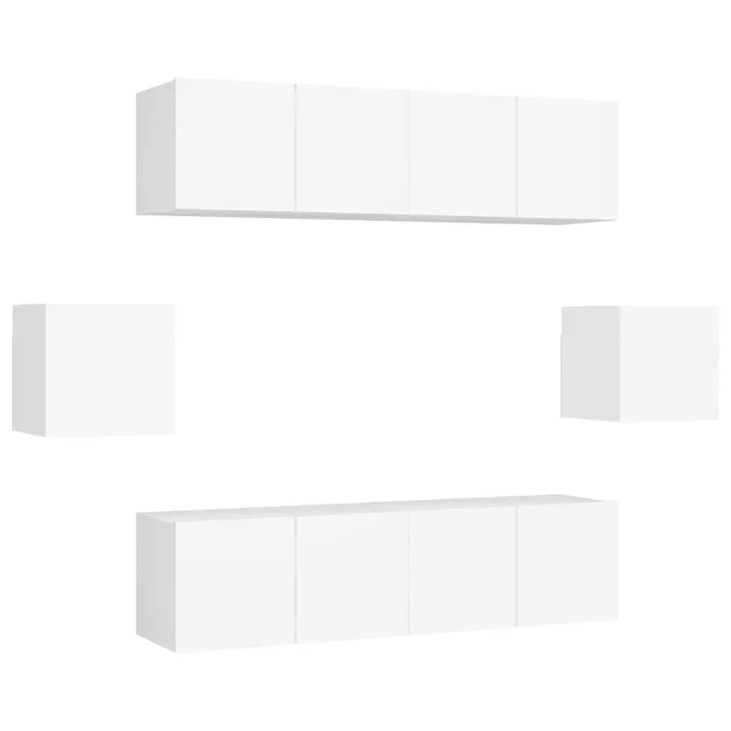 6 Piece White Engineered Wood Wall Mounted TV Cabinet Storage Unit