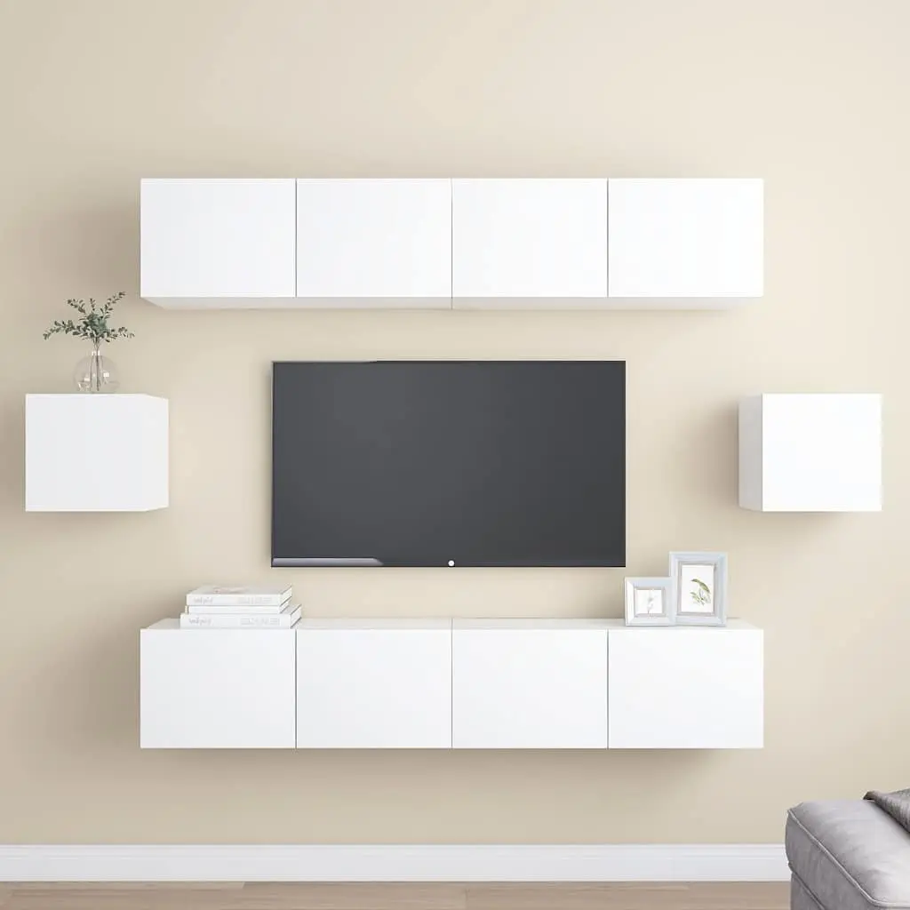 TV Cabinet Set 6 Piece Wall Mounted Storage Shelving Unit White