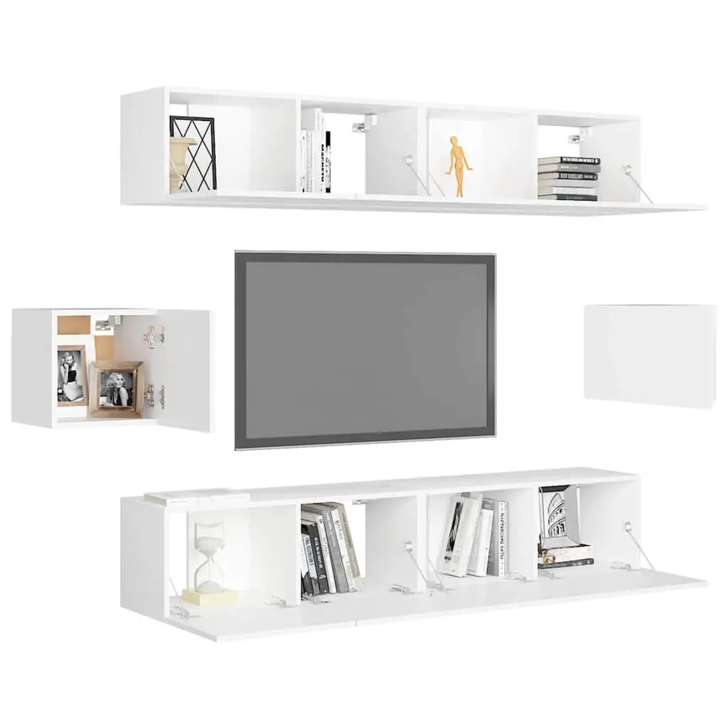 TV Cabinet Set 6 Piece Wall Mounted Storage Shelving Unit White