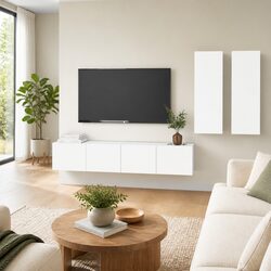 Reliable 4 Piece White TV Cabinet Set for Everyday Use