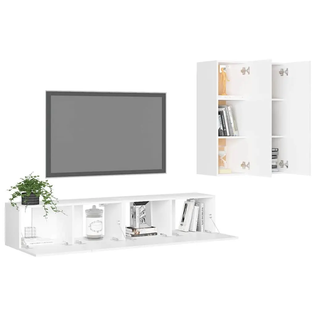 TV Cabinet Set 4 Piece Wall Mounted Storage Unit White