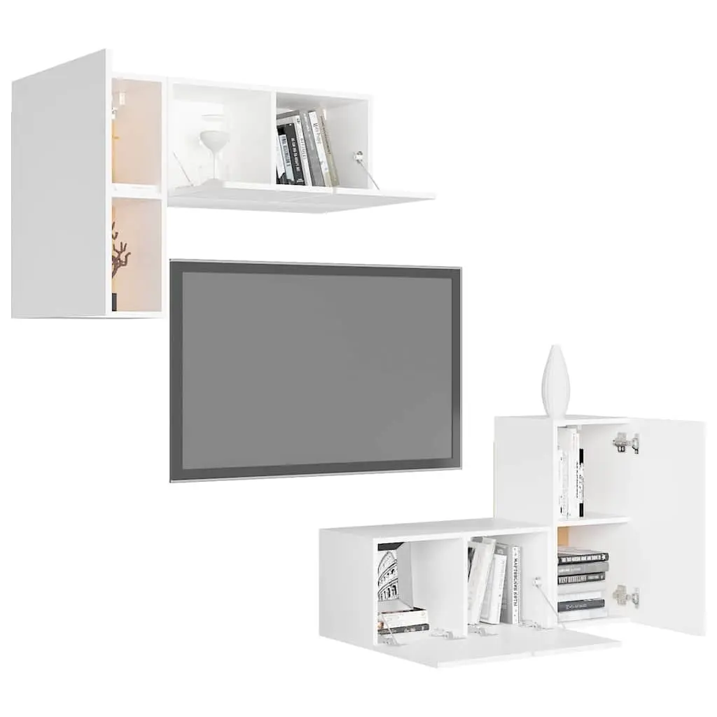 White Wall Mounted TV Cabinet Set 4 Piece Storage Display Unit