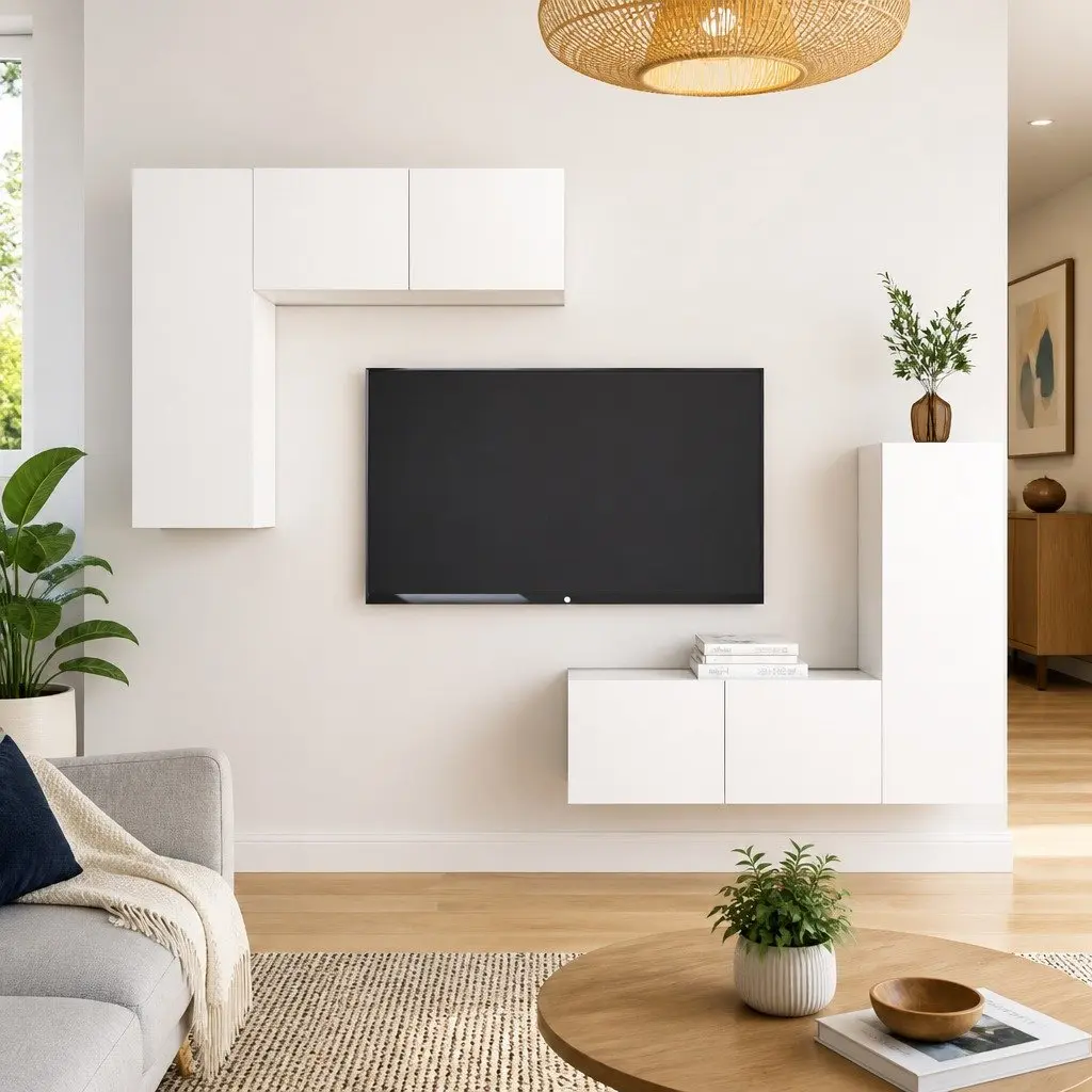 TV Cabinet Set 4 Piece Wall Mounted Storage Display Unit White
