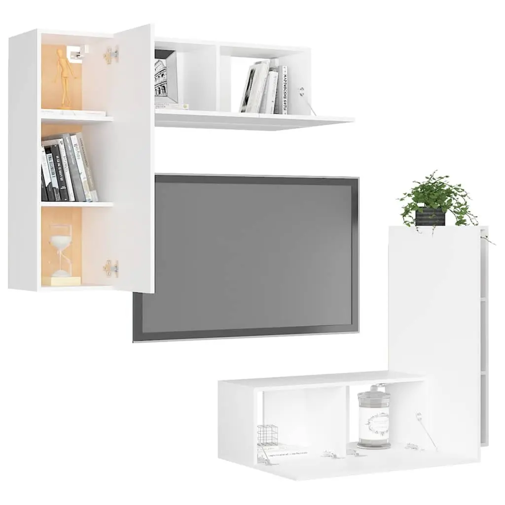 TV Cabinet Set 4 Piece Wall Mounted Storage Display Unit White