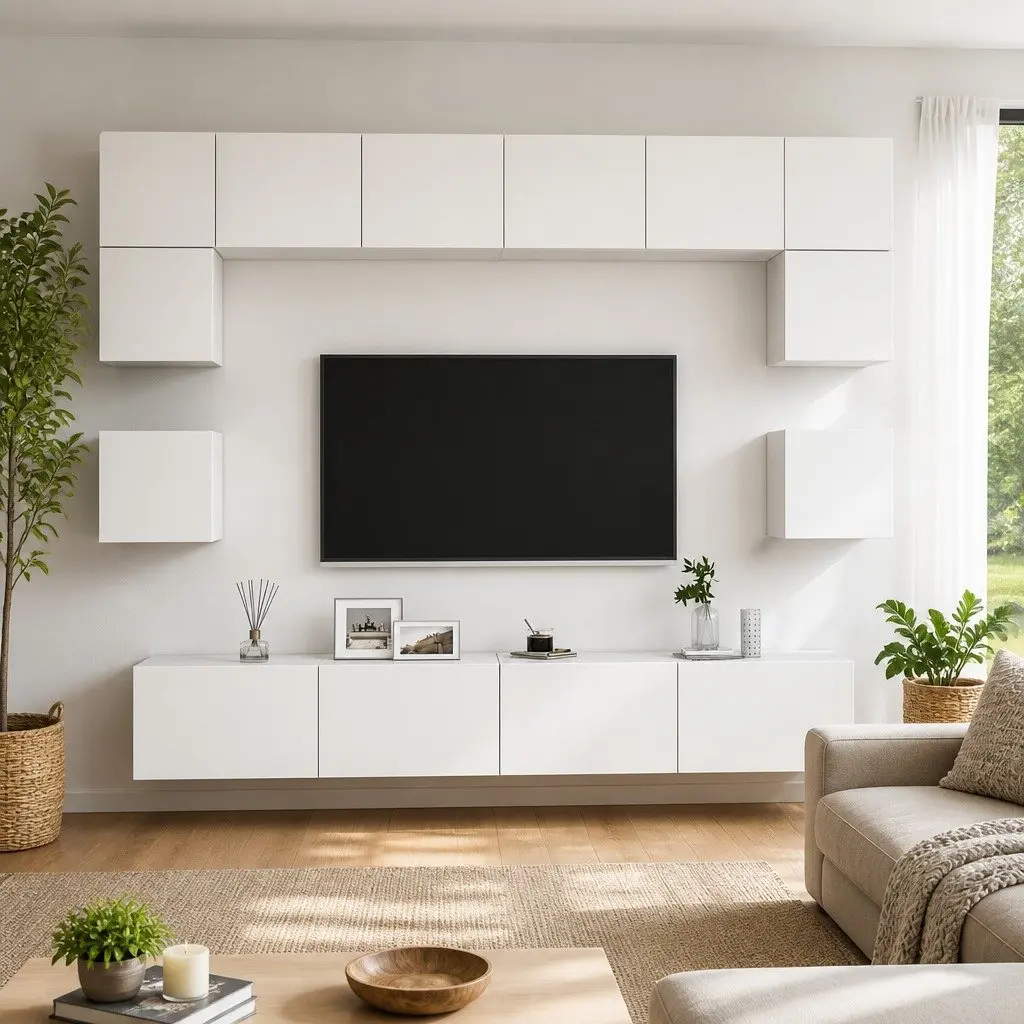 Wall Mounted TV Cabinet Set 8 Piece Storage Entertainment Unit White
