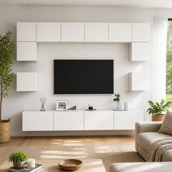 Value-Focused Wall Mounted TV Cabinet Set, 8-Piece Design