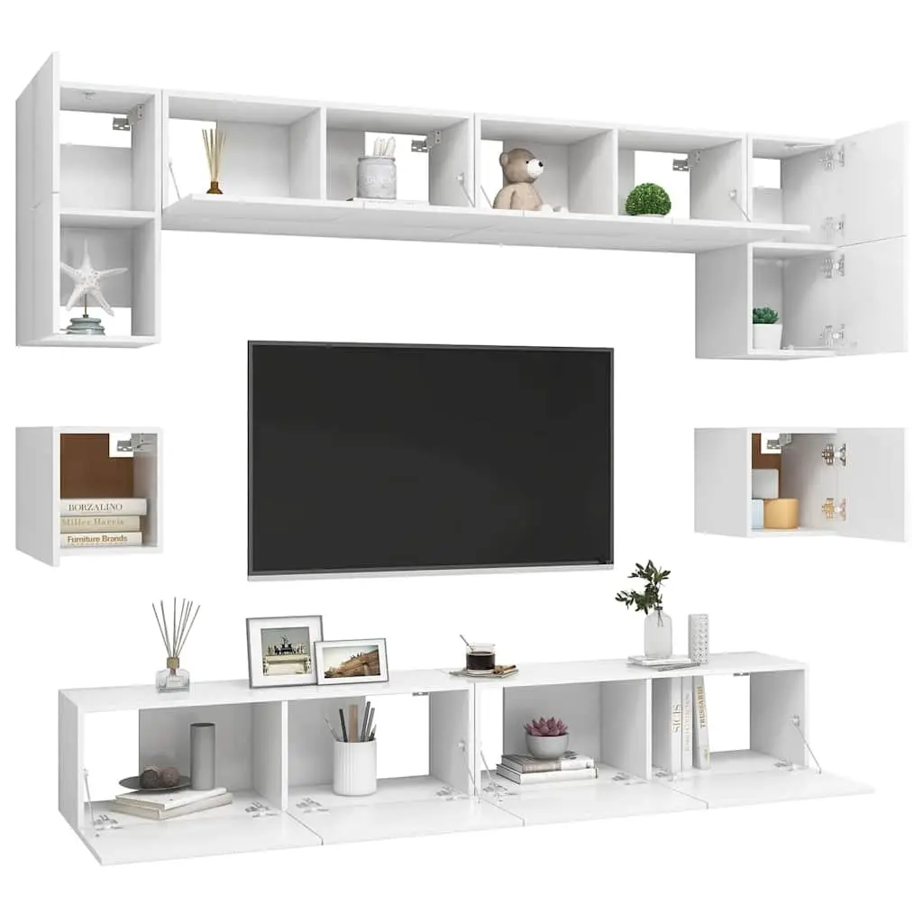 Wall Mounted TV Cabinet Set 8 Piece Storage Entertainment Unit White