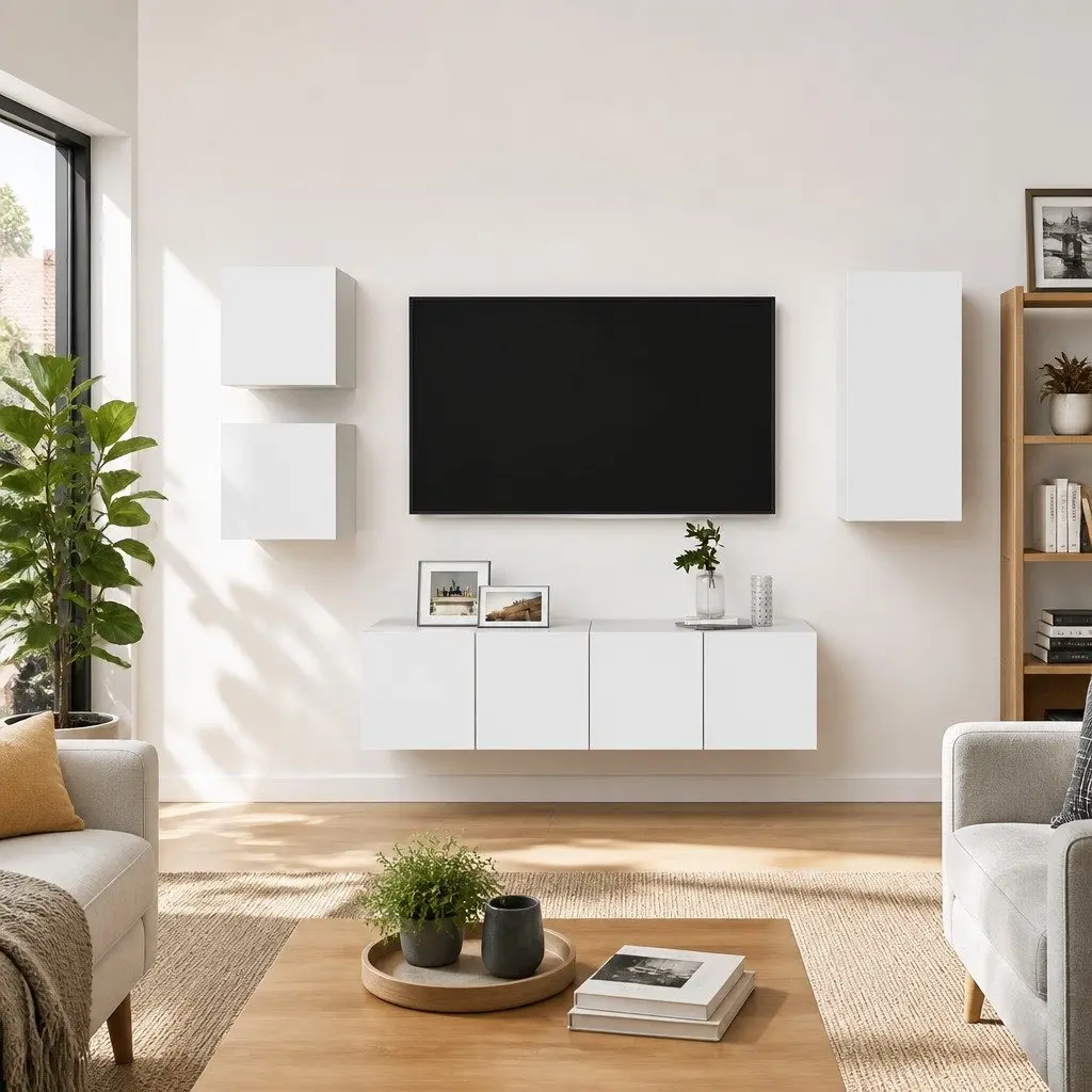 TV Cabinet Set 5 Piece Wall Mounted Storage White