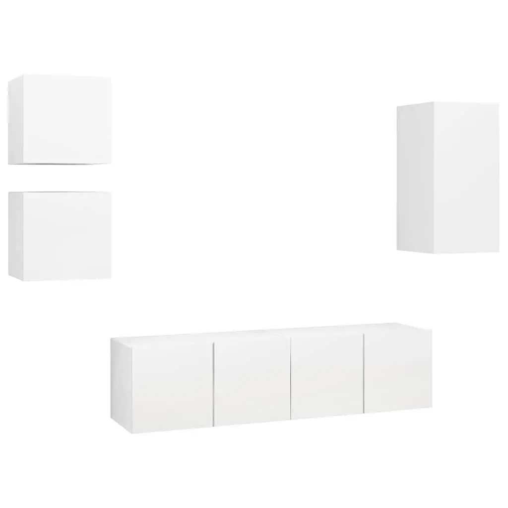 TV Cabinet Set 5 Piece Wall Mounted Storage White