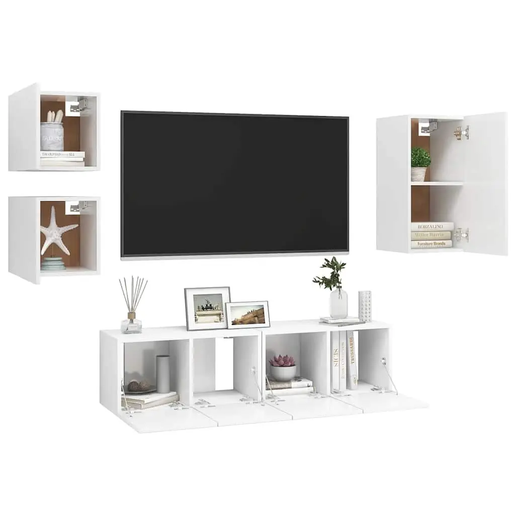 TV Cabinet Set 5 Piece Wall Mounted Storage White