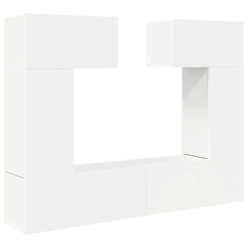 Wall Mounted Storage Unit Set 6 Pieces White Engineered Wood TV Cabinet