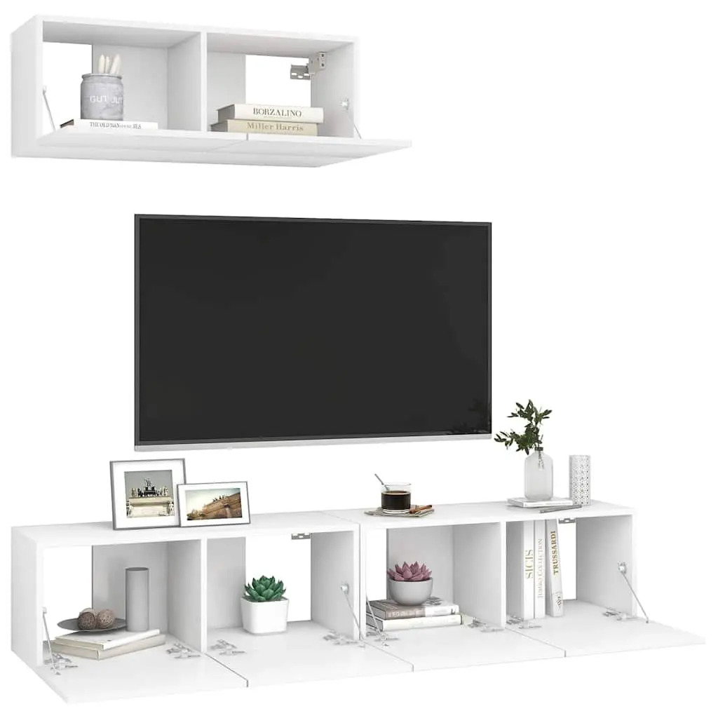 Wall Mounted TV Cabinet Set 3 Pieces Storage Display Unit White Engineered Wood