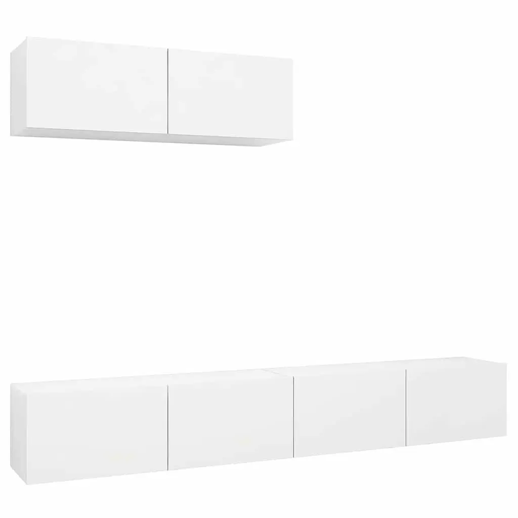 Wall Mounted TV Cabinet Set 3 Pieces White Storage Unit Organiser Display Shelf