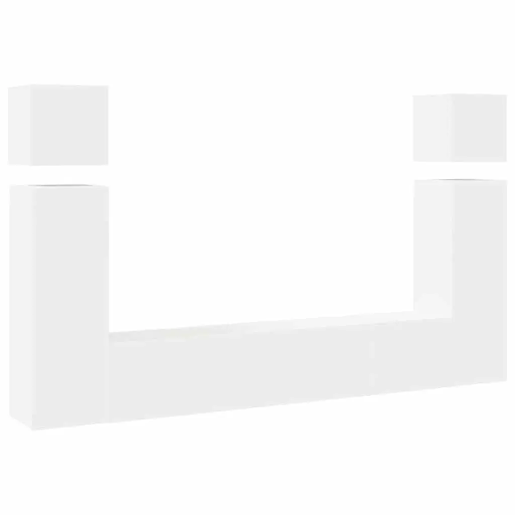 Wall Mounted TV Cabinet Set 8 Piece Storage Units White Engineered Wood Floating