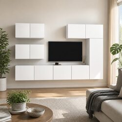 Affordable 6 Piece White TV Cabinet Set with Practical Features