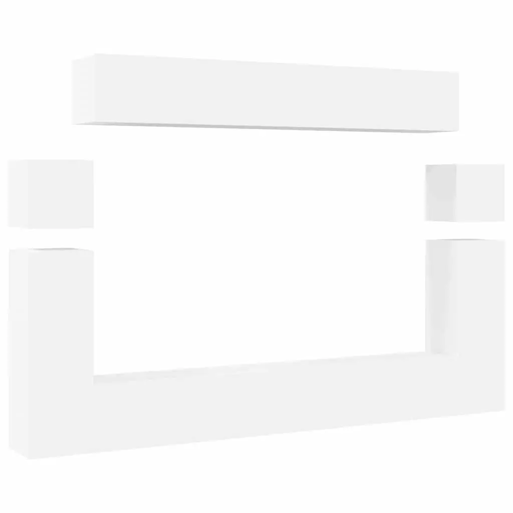 TV Cabinet Set 8 Piece White Wall Mounted Living Room Storage Shelving Unit