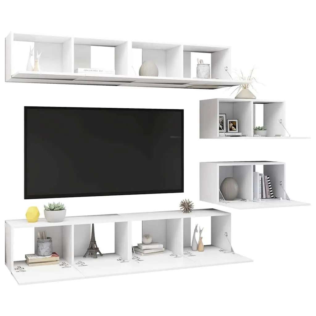 TV Cabinet Set 6 Piece Wall Mounted Storage Unit Living Room Furniture White