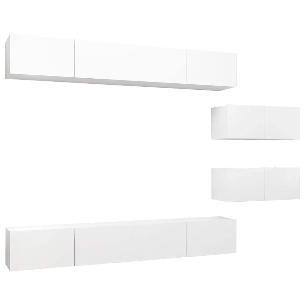 TV Cabinet Set 6 Piece White Wall Mounted Storage Living Room Furniture