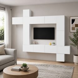 9 Piece White Wall-Mounted TV Cabinet for Your Home