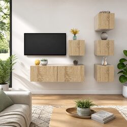 Value 5 Piece Wall-Mounted TV Cabinet Set in Brown