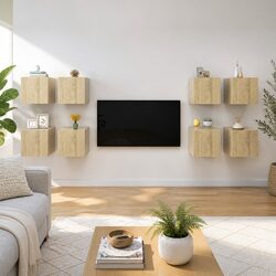 Reliable 8-Piece Wall Mounted TV Cabinets in Brown