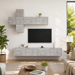 Value and Style: 7-Piece Grey Wall-Mounted TV Cabinet Set