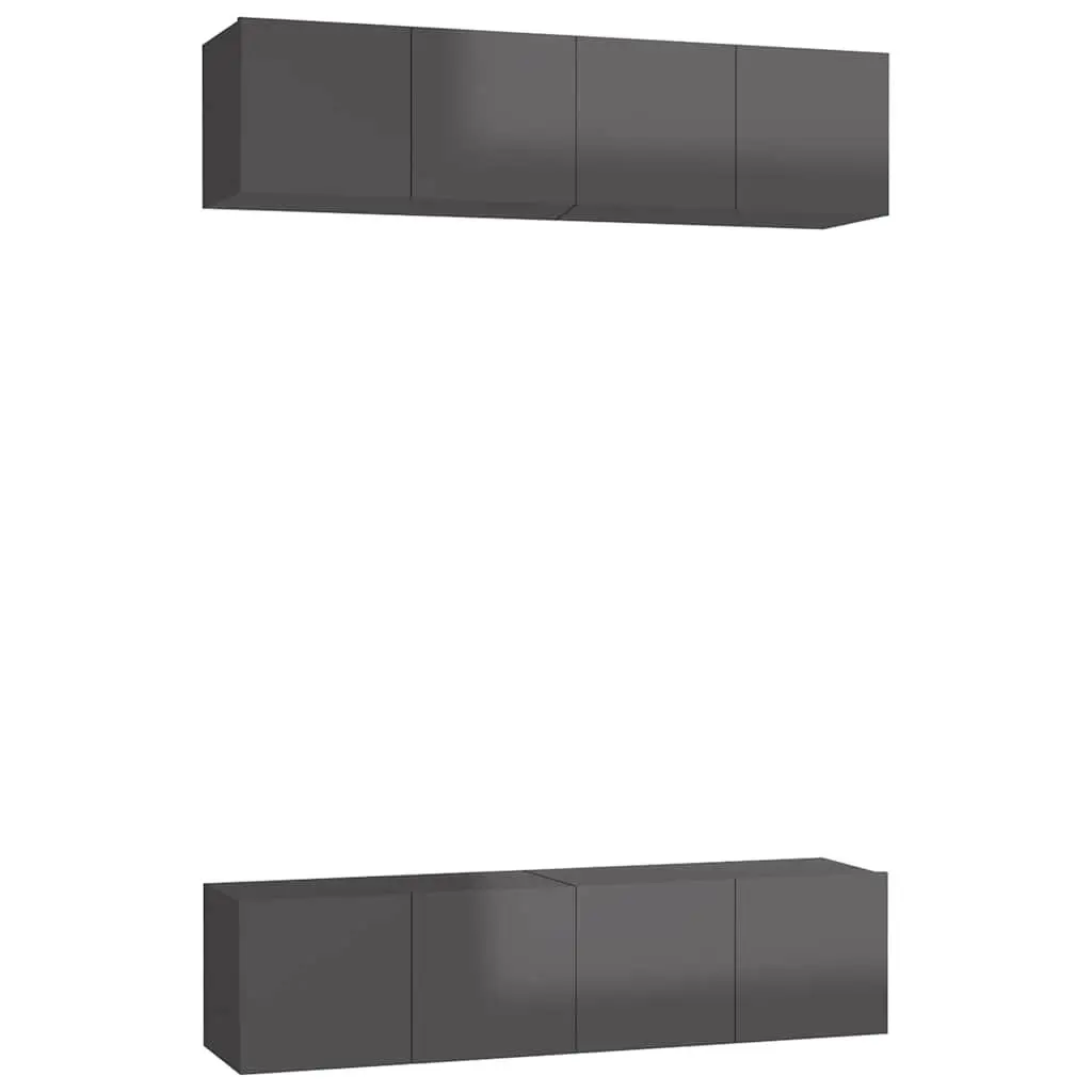 High Gloss Grey TV Cabinet Set 4 Pieces Wall Mounted Storage Unit Engineered