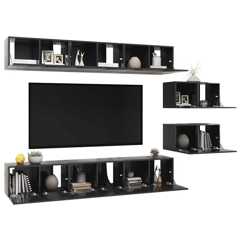 TV Cabinet Set Wall Mounted Storage Unit Grey 8 Piece