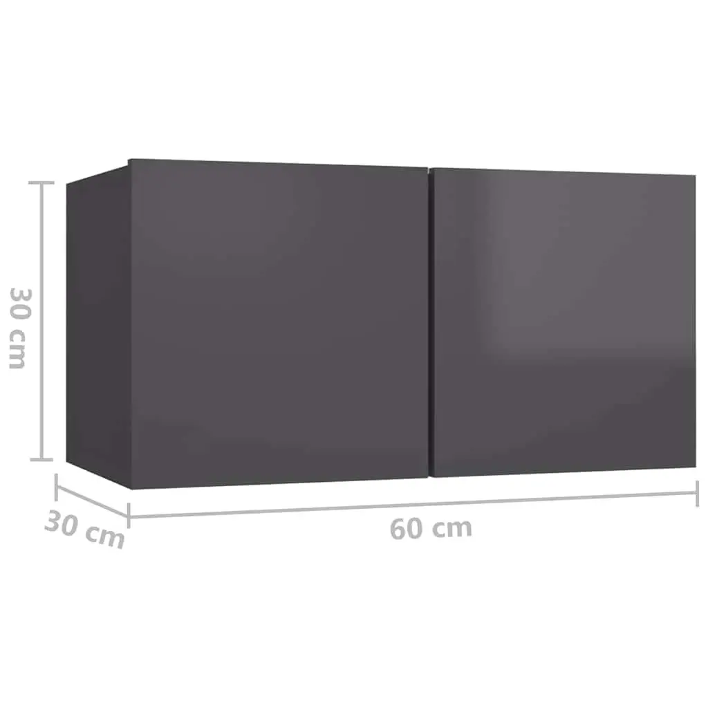 TV Cabinet Set Wall Mounted Storage Unit Grey 8 Piece