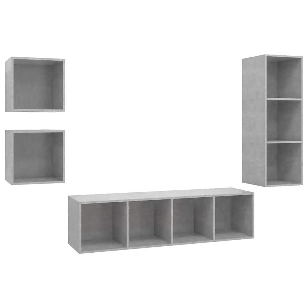 4 Piece Grey Engineered Wood Wall Mounted Storage Cabinet Set for TV and Organising Media