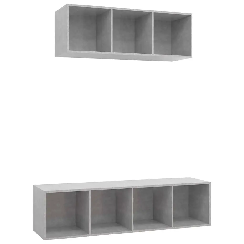 Floating TV Cabinet Set Grey Engineered Wood Wall-Mounted Storage Unit 2 Piece