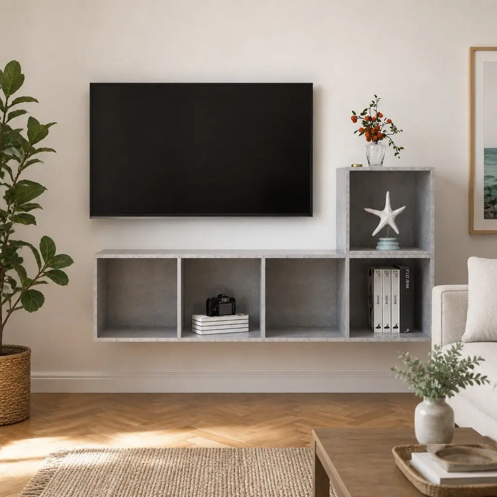 Storage with This 2 Piece Grey TV Cabinet Set