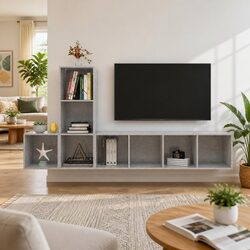 Quality 3-Piece Grey TV Cabinet Set for Smart Living